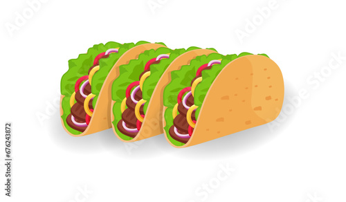 composition from tasty tacos icons on white background. Realistic style. Vector illustration.  advertisements, menu