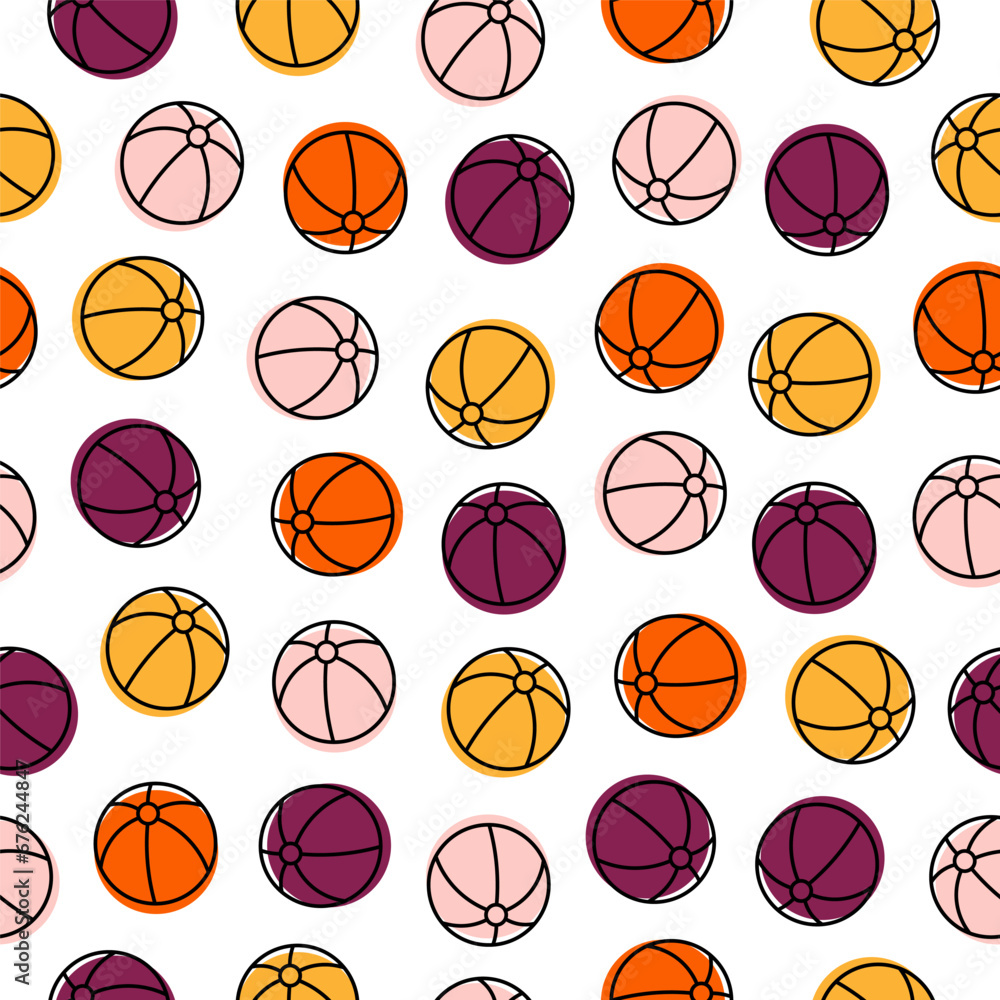 Seamless pattern with colorful volley ball
