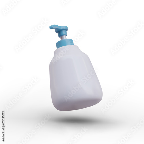White plastic bottle with blue dispenser. Cosmetic product concept. Soap, shampoo or detergent concept. Vector illustration with place for text in 3d realistic style