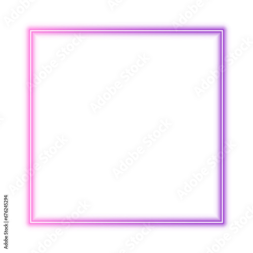 Illustration of neon electric style square frame. Gradient pink purple color. Isolated on transparent background