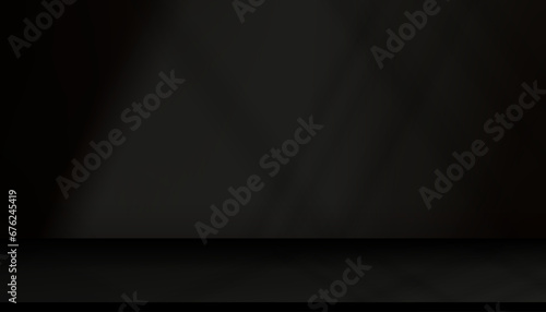 Black Background Studio with light and shadow window reflection on wall,Empty Room display with Podium for Black Friday product placement on website.Banner for Christmas, New Year Sale