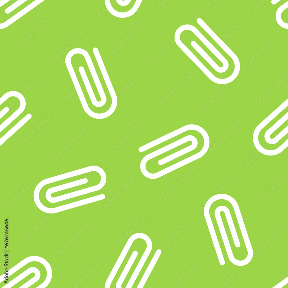Green seamless pattern with white paperclip Green seamless pattern with white paperclip