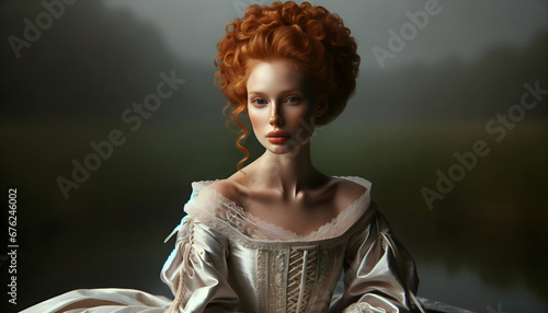 A classic portrait capturing the essence of a Renaissance-era woman. photo