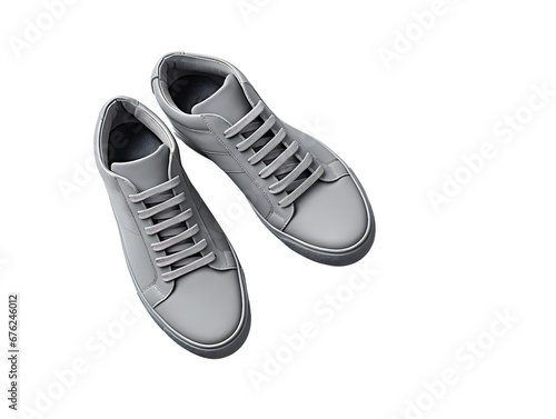 Stylish light gray sneakers on a matching background, epitomizing modern simplicity.