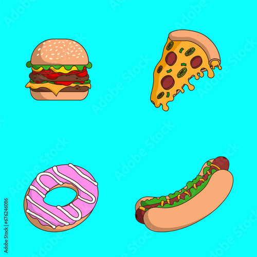 food pizza donut hotdog burger vector element