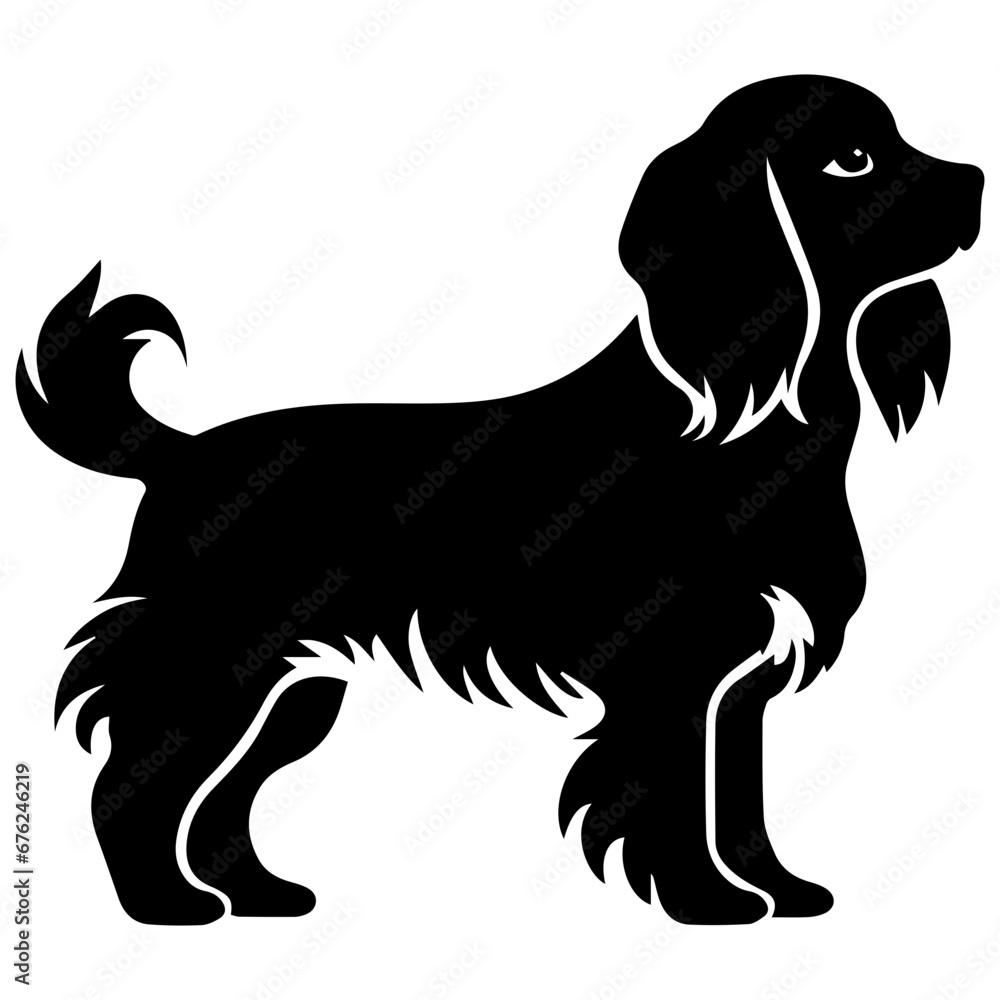 Cavalier King Charles Spaniel Dog Vector Silhouette, Generative AI.