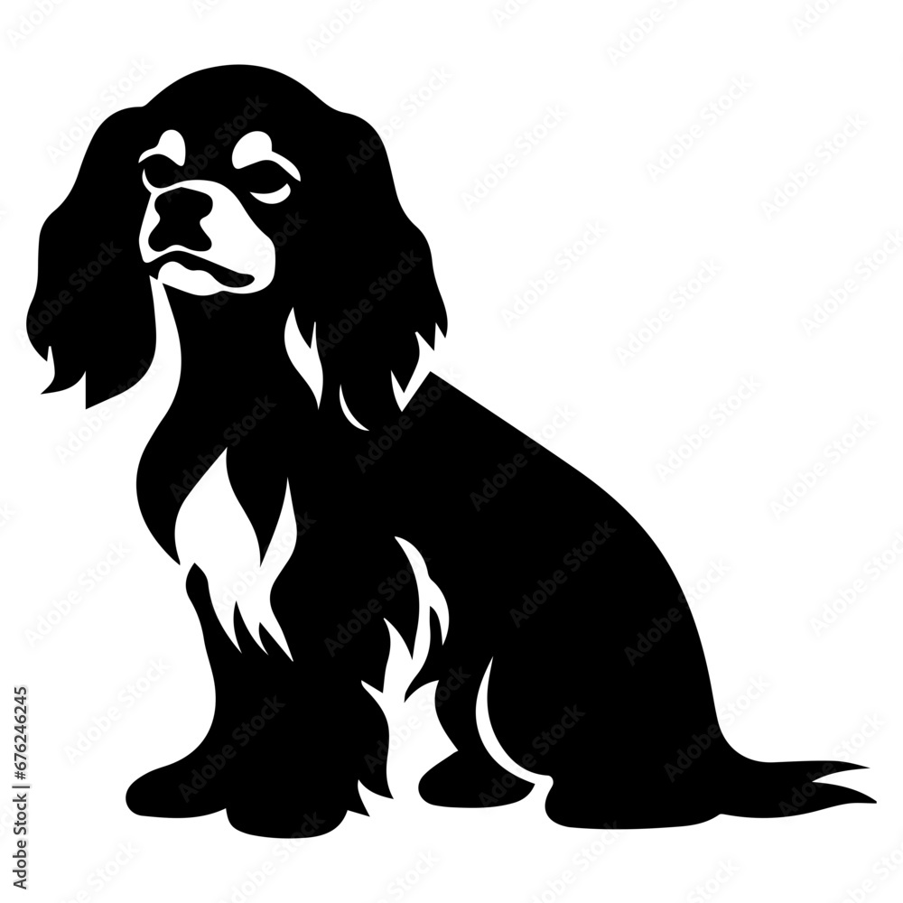 Cavalier King Charles Spaniel Dog Vector Silhouette, Generative AI.