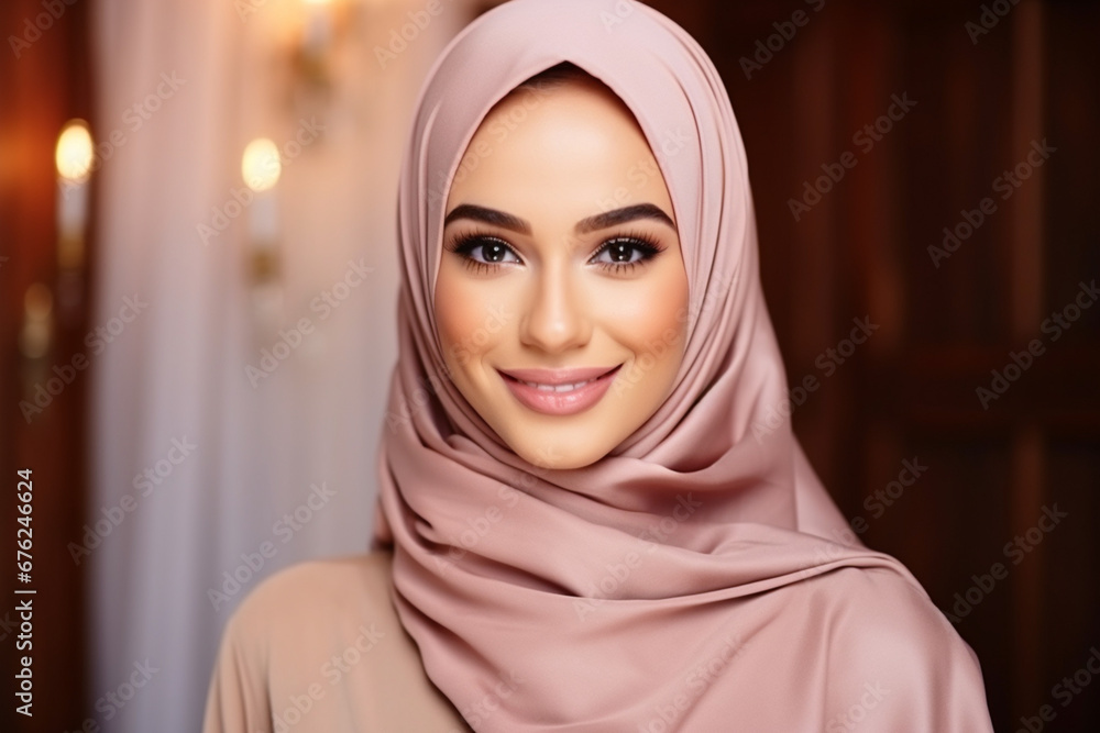 Islam, muslim and woman in hijab with islamic clothes for traditional religion, Arabic culture and spiritual faith, Portrait of senior beauty, skincare and happy Iraq face smile of cosmetics makeup Islam, muslim and woman in hijab with islamic clothes for traditional religion, Arabic culture and spiritual faith, Portrait of senior beauty, skincare and happy Iraq face smile of cosmetics makeup