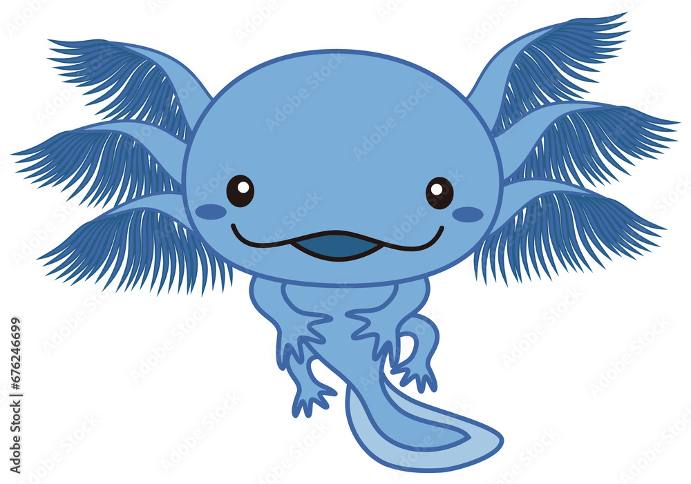 青いウーパールーパーのイラスト Axolotl ブルー Clip art of blue axolotl Clip art. Stock ...