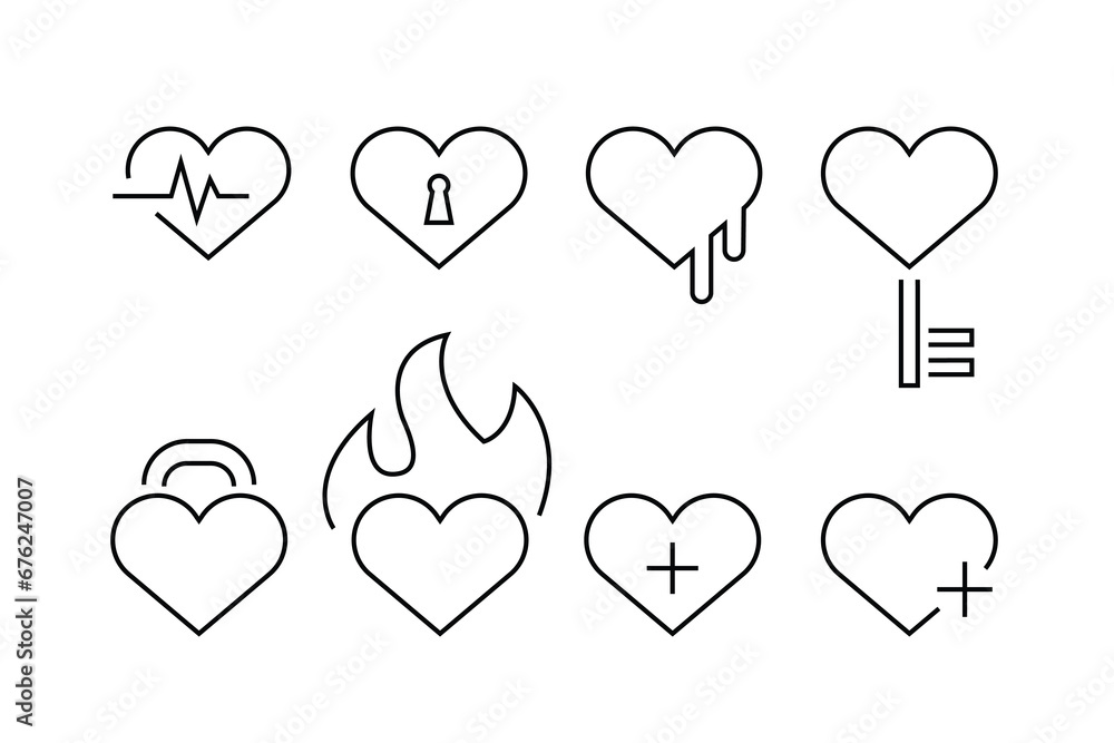 Heart Icons set on White Background. Symbol of Love Line Vector Illustration. Design elements, outline collection. Friendship, Love Editable Stroke Relationship, Mutual Assistance, Interaction. Heart Icons set on White Background. Symbol of Love Line Vector Illustration. Design elements, outline collection. Friendship, Love Editable Stroke Relationship, Mutual Assistance, Interaction.