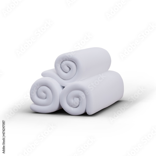 Stack of rolled white towels. Folded cloth napkins. Table textiles. Vector illustration with shadows. Textiles for hotel, home. Image for online store, application, website
