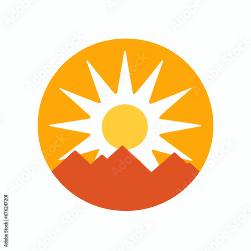 Solar energy company filled orange logo. Sustainability business value. Sunrise icon. Design element. Created with artificial intelligence. Ai art for corporate branding, promotional campaign