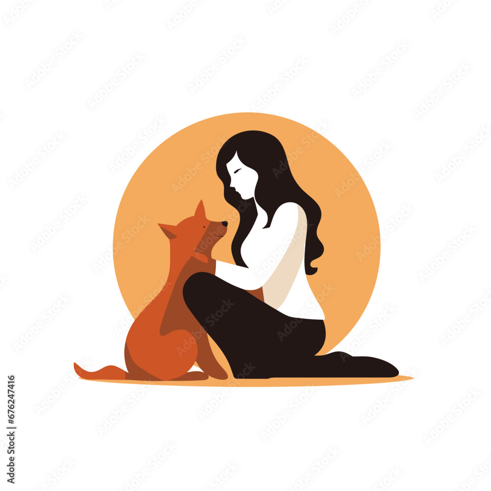 Pet insurance company filled colorful logo. Woman and her dog simple illustration. Design element. Created with artificial intelligence. Ai art for corporate branding, marketing campaign Pet insurance company filled colorful logo. Woman and her dog simple illustration. Design element. Created with artificial intelligence. Ai art for corporate branding, marketing campaign