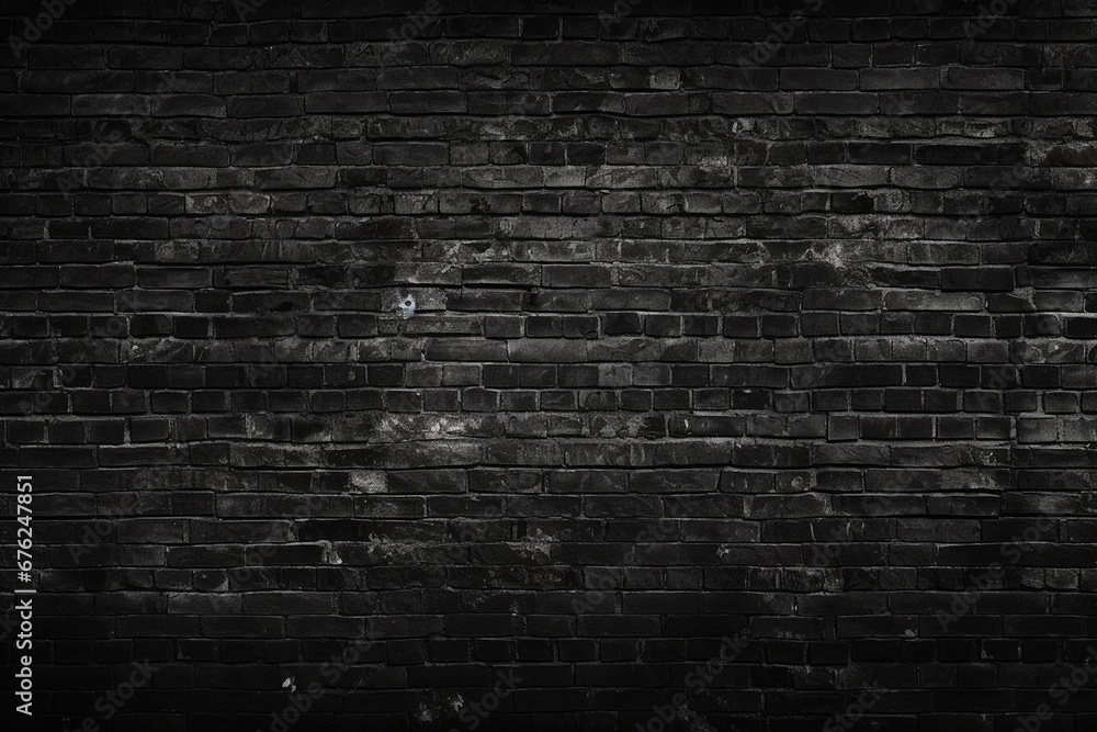 The close up detail of black brick wall texture and pattern in the style of grunge and ominous vibe, wallpaper and background. Generative AI. The close up detail of black brick wall texture and pattern in the style of grunge and ominous vibe, wallpaper and background. Generative AI.