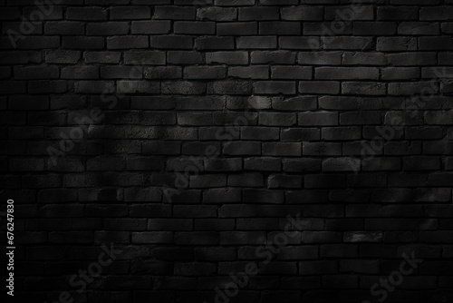 The close up detail of black brick wall texture and pattern in the style of grunge and ominous vibe  wallpaper and background. Generative AI.