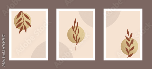 Golden Elegance, Vector Leafs with Gilded Circles, Modern Digital Art, Abstract art, Creative minimalist art