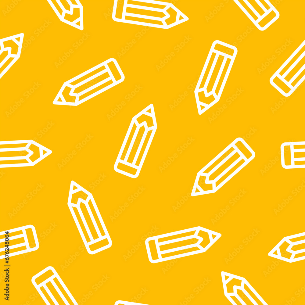 Yellow seamless pattern with white pencils Yellow seamless pattern with white pencils