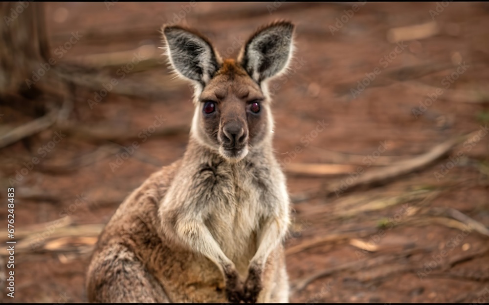 A curious kangaroo peeking out of its pouch A curious kangaroo peeking out of its pouch