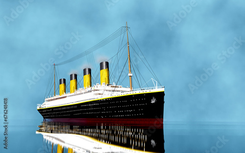 Steamboat ocean liner ship general view 3D render image in HDR sea level view