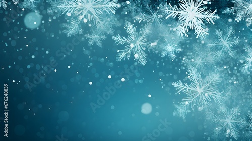 silver turquoise snowflakes on blue christmas background photo