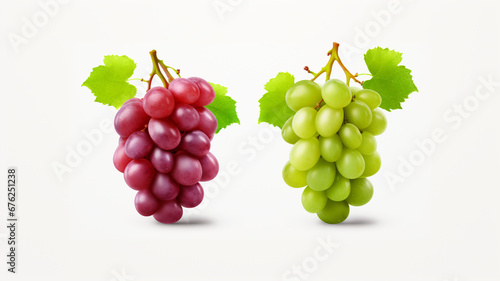 Collection set of green and red grapes isolated on white background.