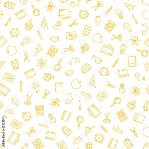 Seamless pattern with yellow school items