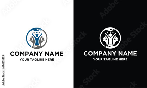 education logo, happy people jump with graduation cap shape, science and knowledge, smart icon, creativity vector logo