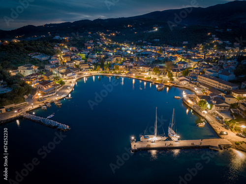 Aerial drone beautiful view of famous kassiopi village in corfu island,Greece