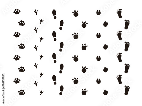 人や犬などの動物の足跡のイラスト