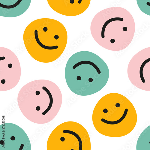 Seamless pattern with colorful happy face