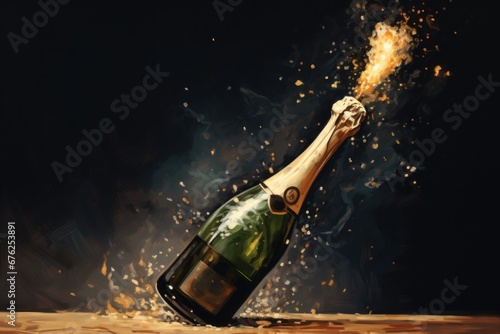 Champagne bottle and wine glass illustration © Nijieimu