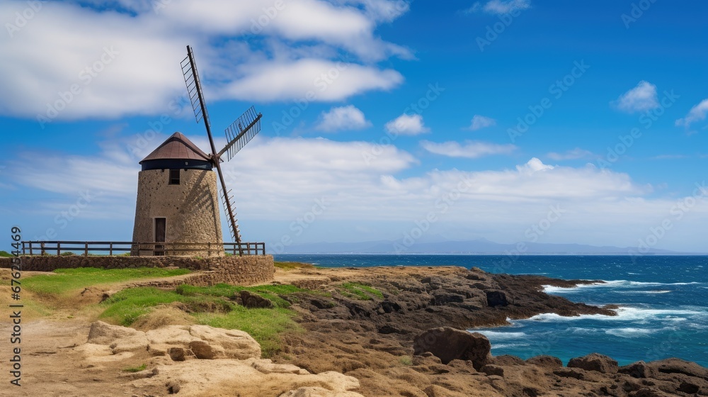 Beautiful old windmill at El Cotillo Fuerteventura, Canary Islands.
Beautiful old windmill at El Cotillo Fuerteventura, Canary Islands.