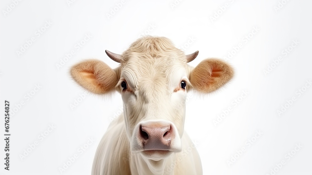 Charolais cow against a white background. close shot.
