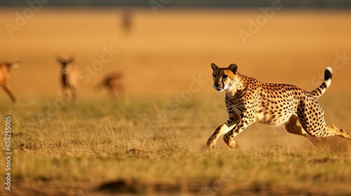 Cheetah chasing Thomson's gazelle (blurred motion) , Masai Mara National Reserve, Kenya.
 photo