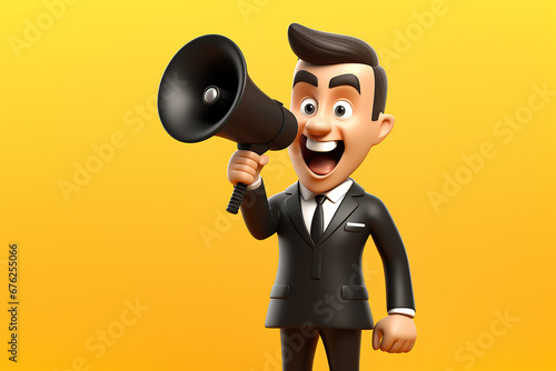 3d character businessman with megaphone