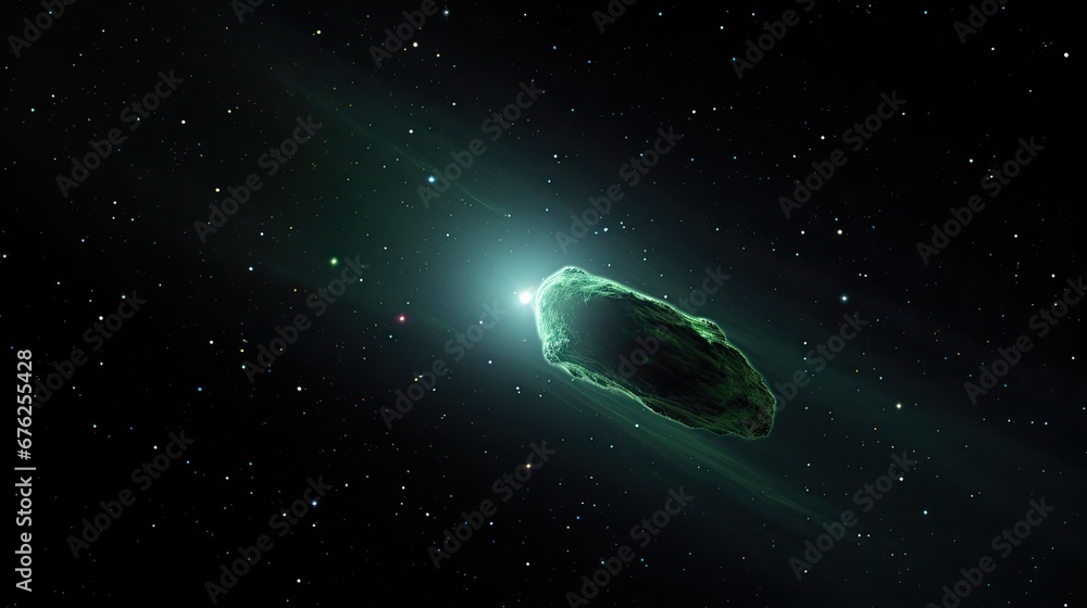 Obraz premium Comet C/2022 E3 (ZTF) The Green Comet. The comet has a bright green glow around its nucleus which is due to the effect of sunlight on its molecules, especially diatomic carbon and cyanogen. 