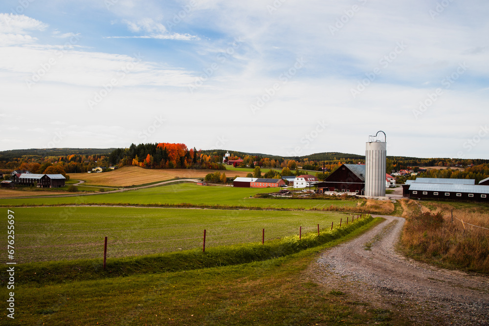 Swedish village Rengsjö in autumn colors
