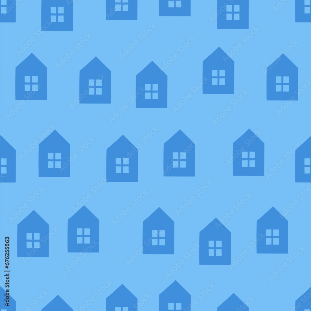 Blue seamless pattern with houses Blue seamless pattern with houses