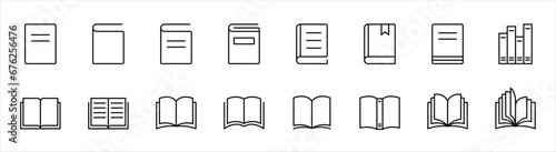 Book icon set. Line book icon. Library book symbol. Open and close textbook. Editable stroke. Vector illustration. photo