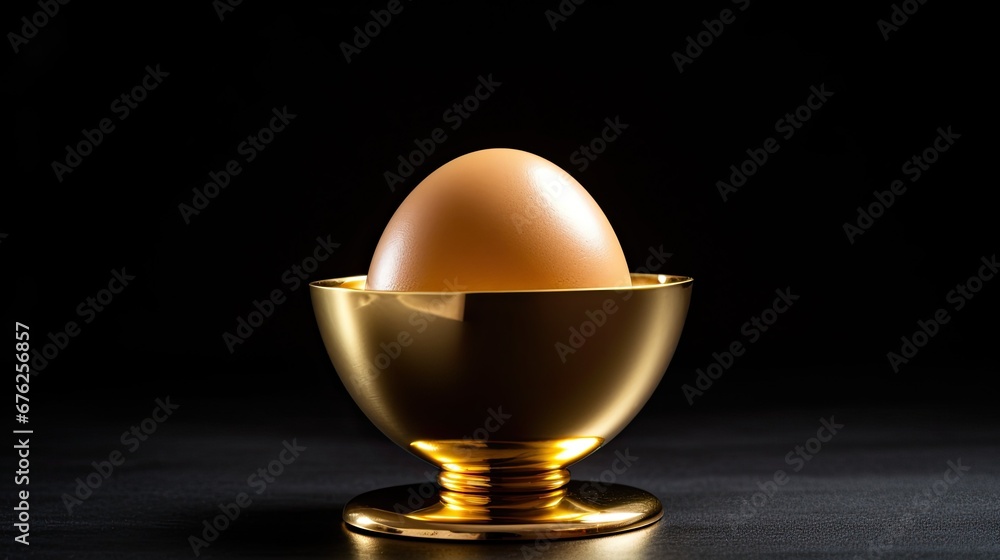Golden egg in egg cup.
Golden egg in egg cup.