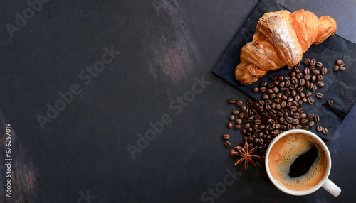 Bäckerei, frühstück, werbetafel, croissant, kaffee photo