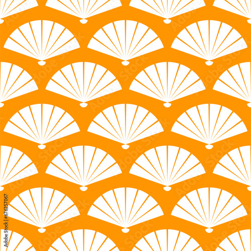 Yellow seamless pattern with white japanese fan