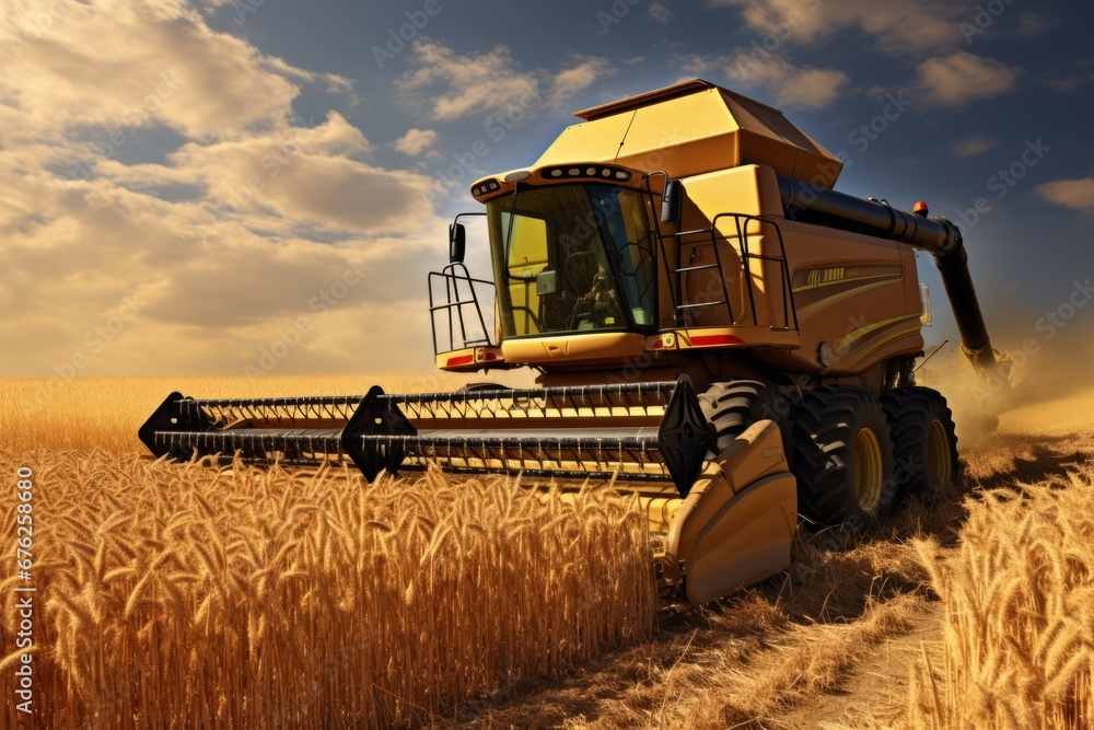 Fototapeta premium Agriculture Harvester on a corn field Modern Farming Machines