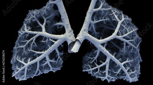 Pulmonary Emphysema, Lung (Magnification x25) Large spaces in the lung caused by destruction of alveolar walls. This means less surface are for gas exchange.
 photo