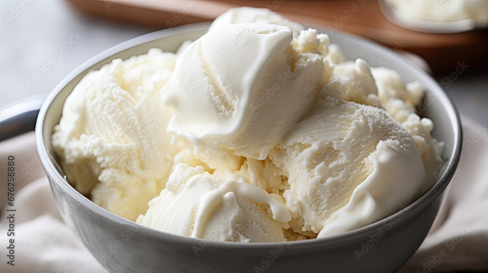 Scoop of vanilla bean ice cream from container.
Scoop of vanilla bean ice cream from container.