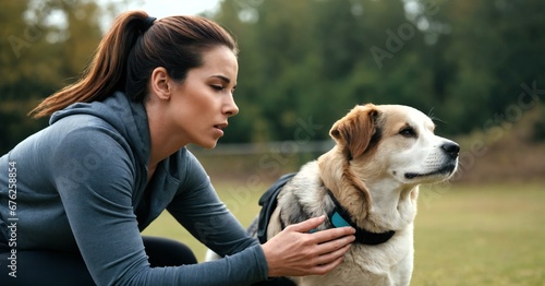 Shot of a Healthy Young Woman Jogging in the Park with her Pet Dog
