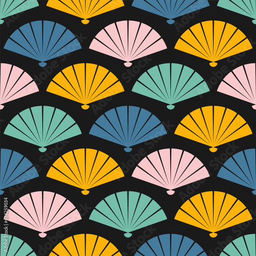 Seamless pattern with colorful japanese fan