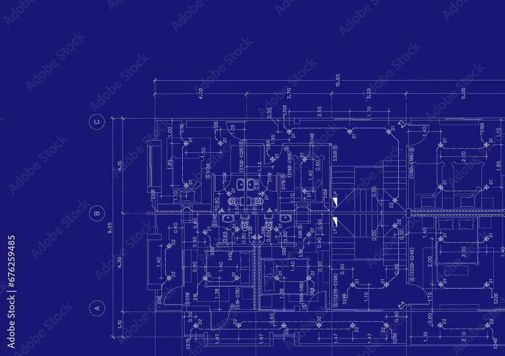 Floor plan designed building on the drawing. Floor plan designed building on the drawing.