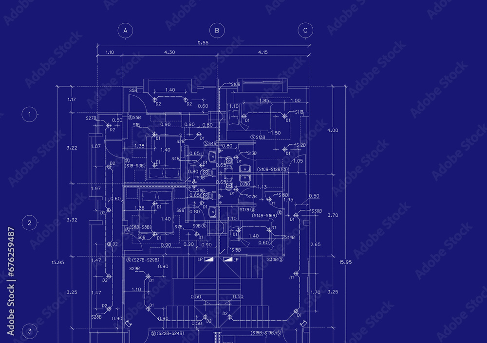 Obraz premium Floor plan designed building on the drawing.