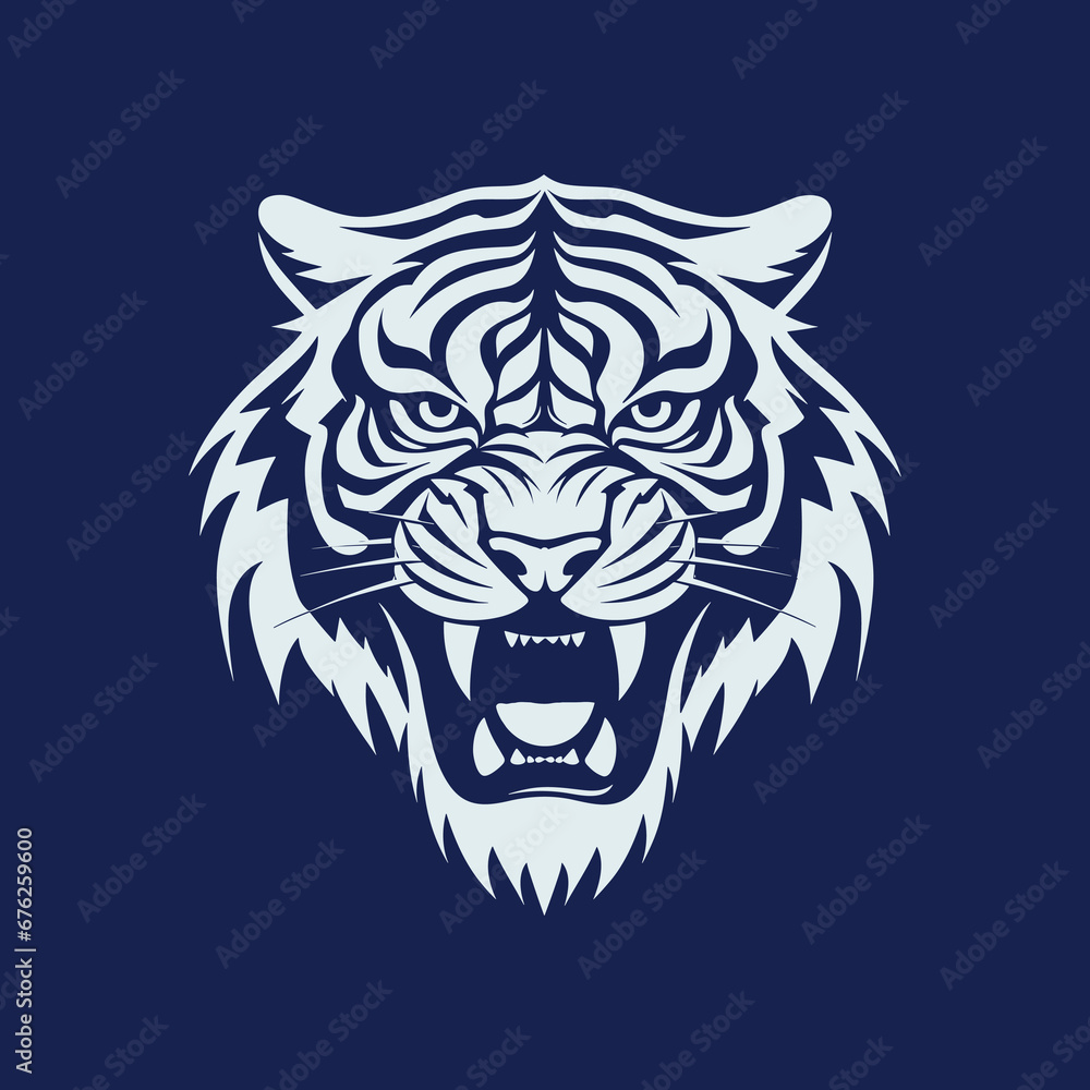 Obraz premium Stunning Tiger Head Silhouette Vector: High-Resolution Image for Your Projects